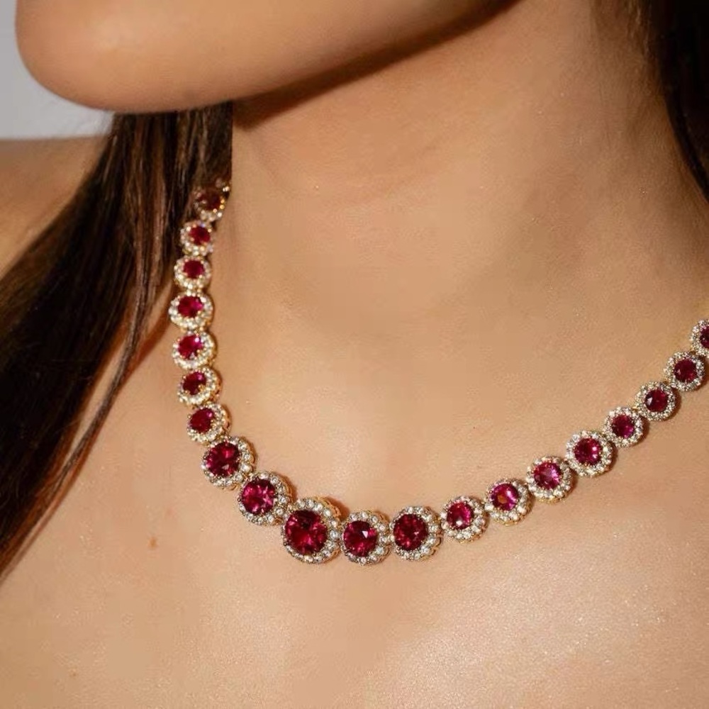 crystal haze Elegant Gold and Red Necklace - Picture 3 of 10
